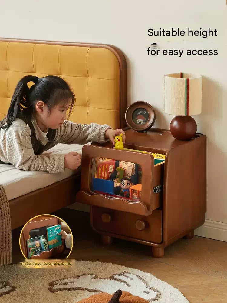 Solid Wood Kids Nightstand with LED Lights - Modern Children's Bedside Table for Bedrooms, Nursery & Kids Room Decor