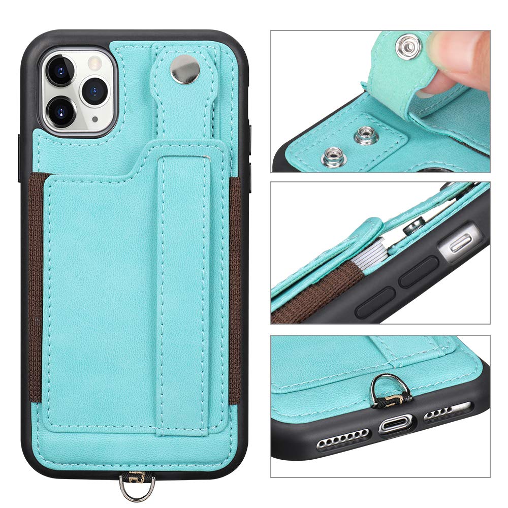 TOOVREN Premium PU Leather Wallet Case for iPhone 11 Pro Max (6.5 Inch 2019) - Card Holder, Kickstand & Detachable Lanyard - Protective Phone Cover with Strap Stand (Blue) | Perfect for Travel, Work & Everyday Use