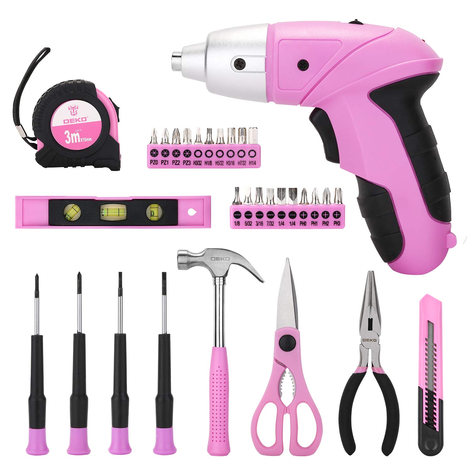 Pink 98-Piece DEKO Tool Kit for Women - Household Hand Tools Set with Screwdrivers & Storage Case | Perfect for DIY Projects, Home Repairs, and Crafting