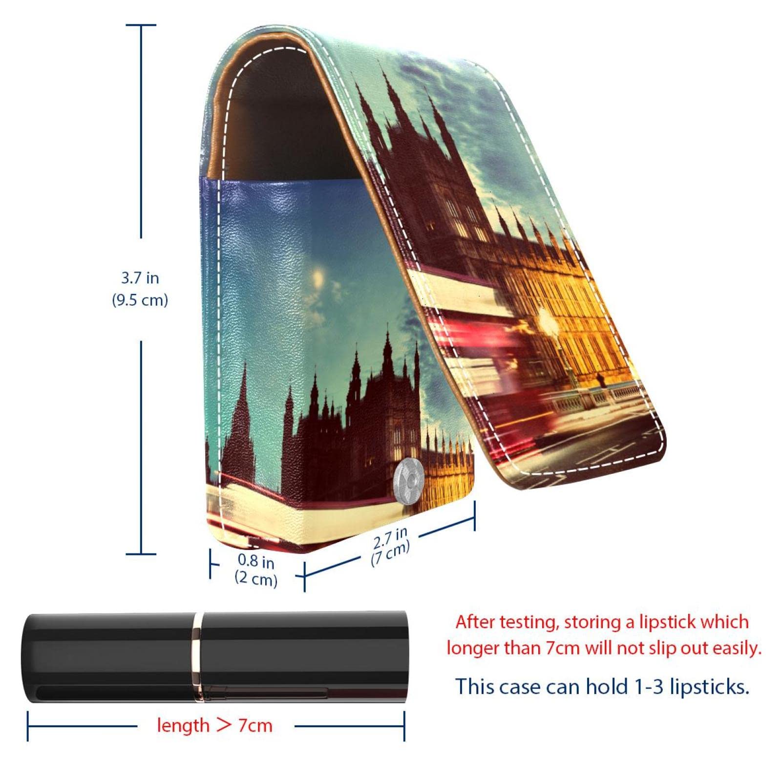 Portable Leather Lipstick Case with Mirror - Mini Travel Cosmetic Pouch for Women | Big Ben London Night Scenery Design | Perfect for Travel, Daily Makeup Storage & Gift Giving