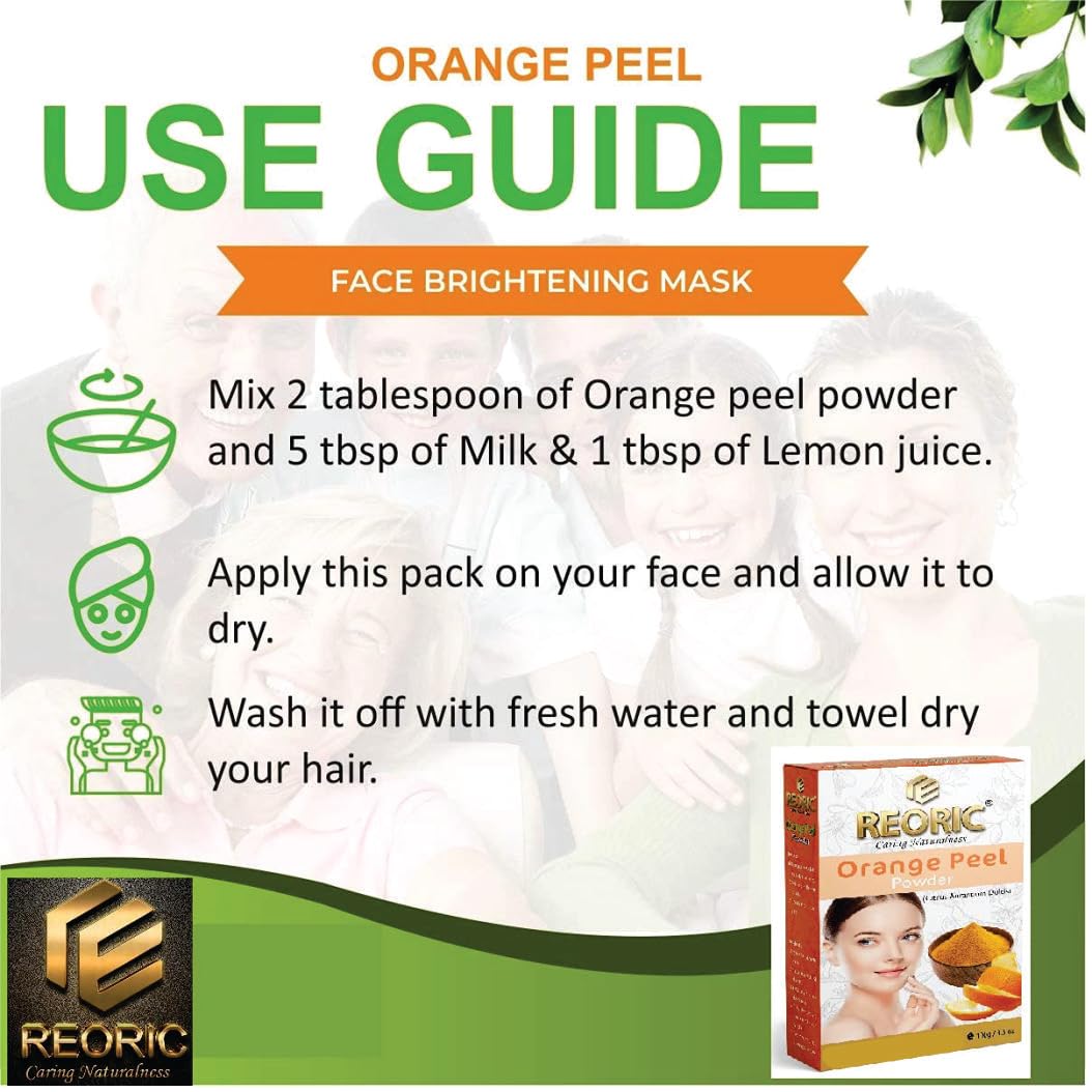 Reoric Vitamin C Orange Peel Powder (100g) for Oil Control & Skin Whitening | Natural Santra Chilka Powder for Glowing Skin | Use in Face Masks, Scrubs & DIY Beauty Treatments