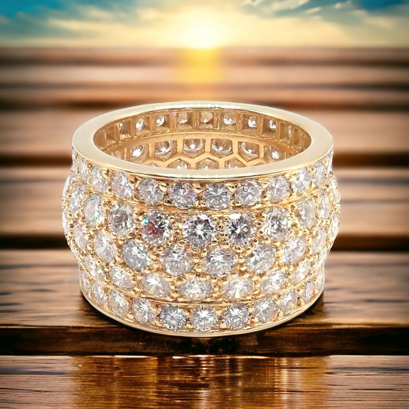 Authentic Cartier Nigeria 18k Yellow Gold Diamond Wide Band Ring Size 53 - Luxury Wedding Band & Anniversary Gift for Her