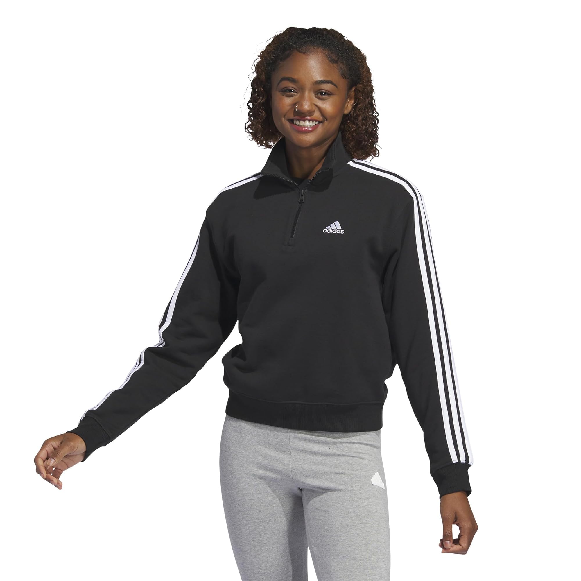 adidas Women's Essentials 3-Stripes Quarter-Zip Sweatshirt | Athletic Pullover for Running, Yoga & Casual Wear | Lightweight Fleece Jacket for Gym & Outdoor Activities