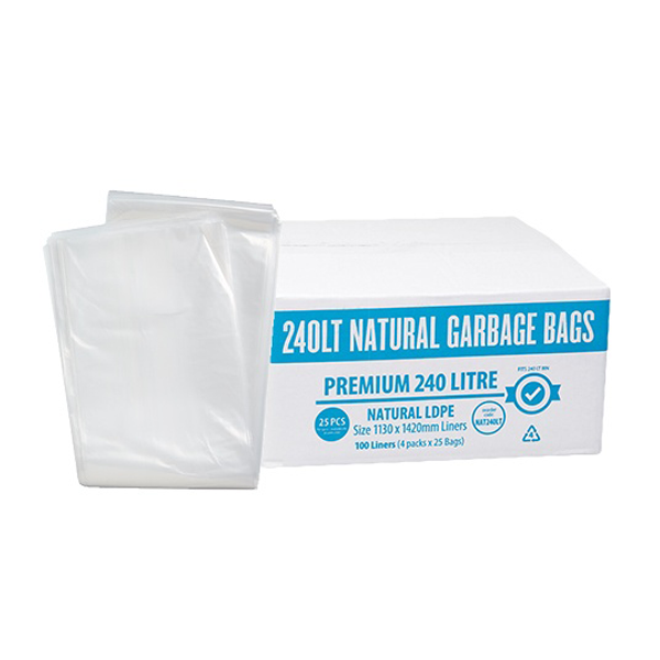 Premium Clear 240Lt Trash Bags - Heavy Duty Garbage Bags for Kitchen, Office & Outdoor Use - Extra Large Waste Bin Liners for Home & Commercial Use