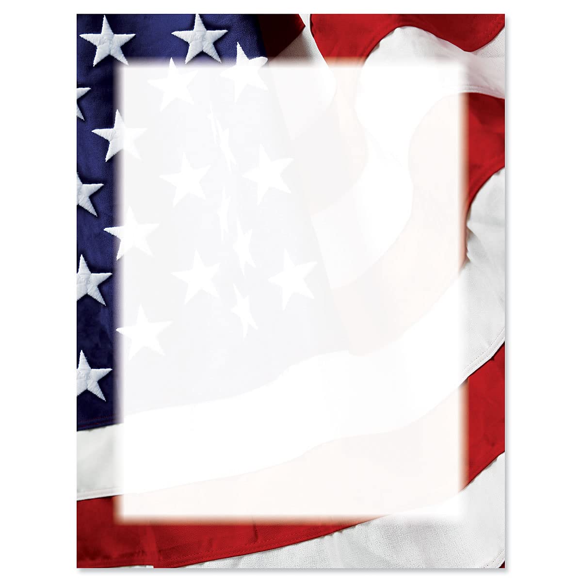 Patriotic American Flag Stationery Paper - Set of 25 Sheets, 8.5