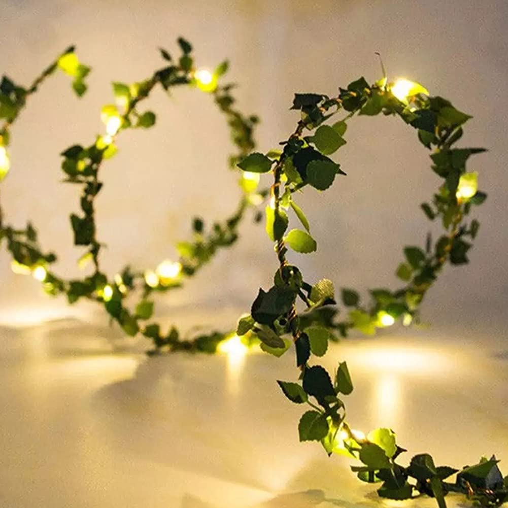 Eioflia 6.5ft Artificial Ivy Leaf Garland with 20 LED Fairy String Lights - Christmas, Wedding, Party & Home Decor - Green Leaf LED Copper Wire Lights for Indoor & Outdoor Decoration