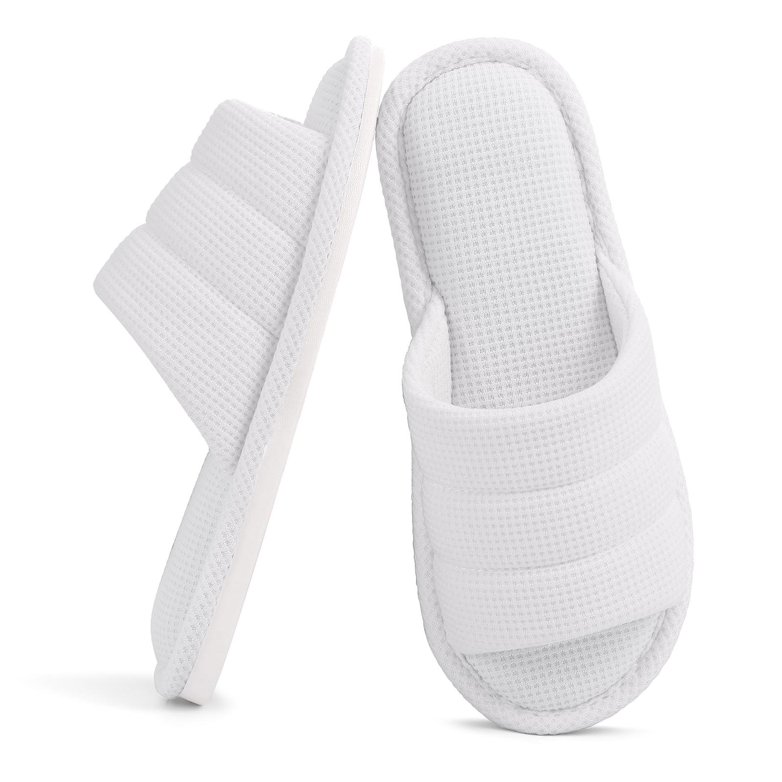 Breathable Waffle Summer House Slippers for Women & Men - Open Toe Slip-On Indoor Home Shoes - Perfect for Relaxing, Lounging & Spa Days