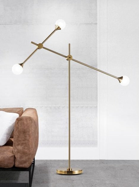 3-Bulb Adjustable Brass Floor Lamp - Modern Lighting for Living Room, Bedroom & Office