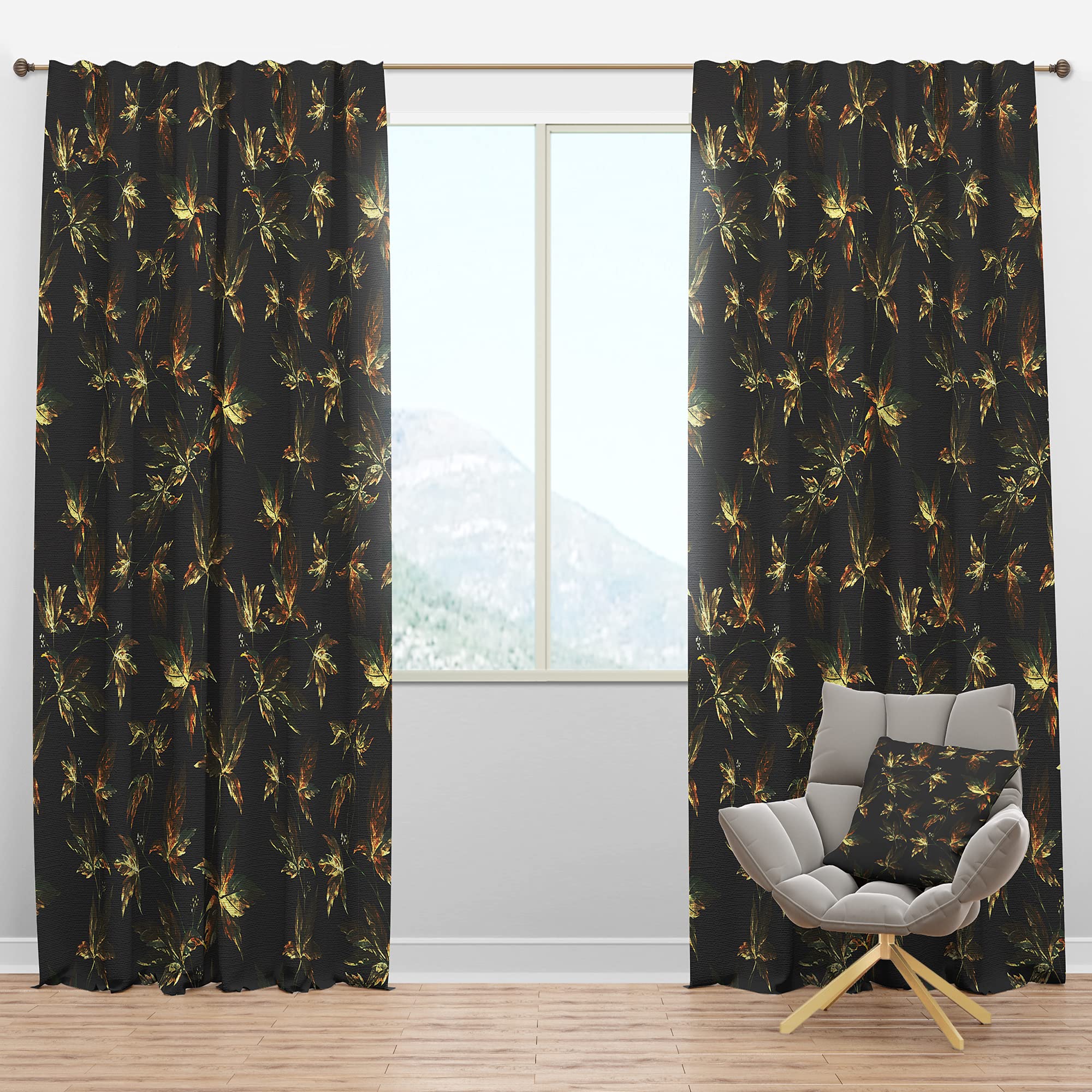 DesignQ Blackout Curtains - Thermal Insulated Autumn Leaves Pattern (Brown & Green) - 52x120 Single Panel for Bedroom & Living Room - Perfect for Privacy, Light Blocking & Energy Savings