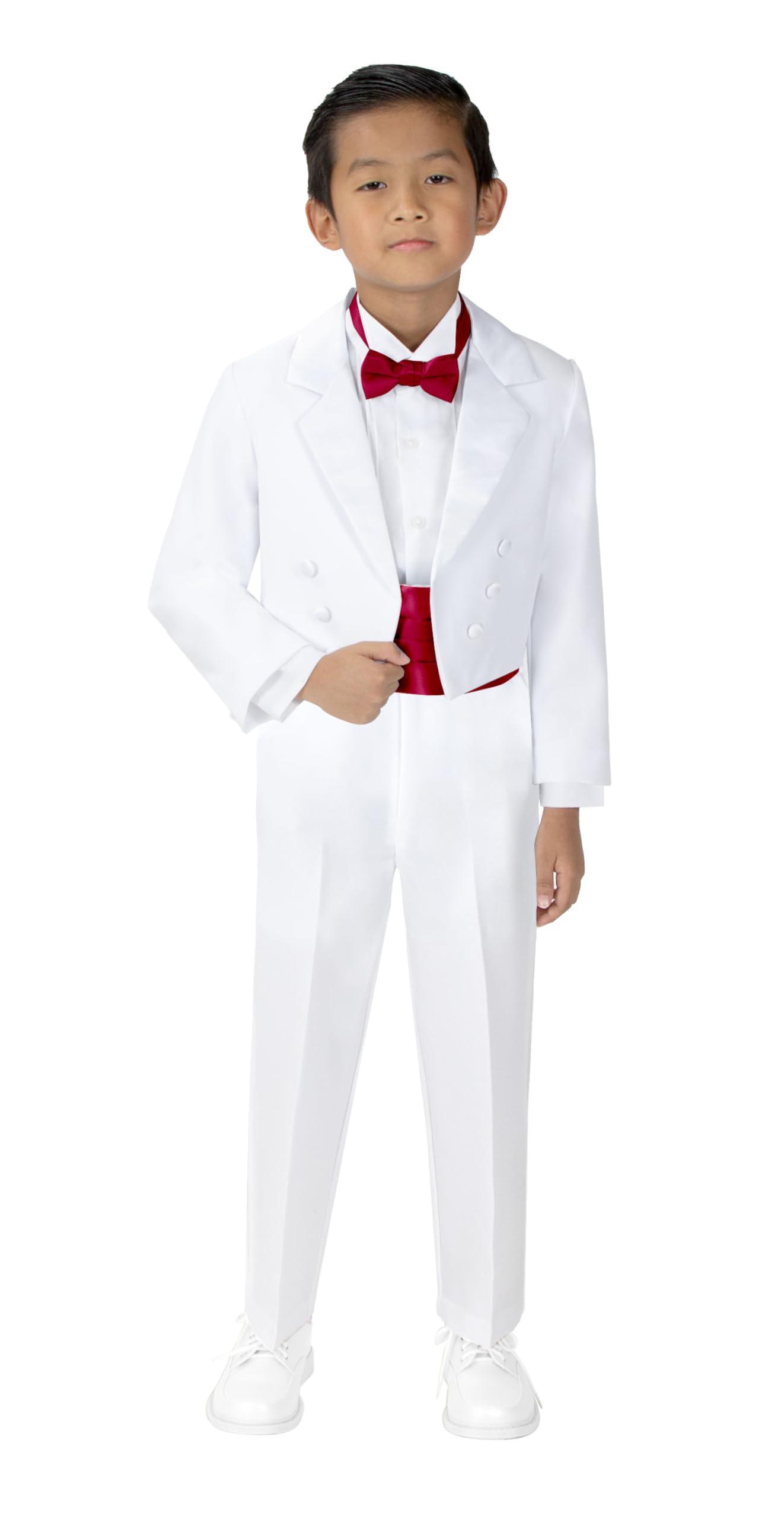 Classic White Boys' Tuxedo with Tail - Spring Notion Formal Suit for Weddings, Prom & Special Occasions