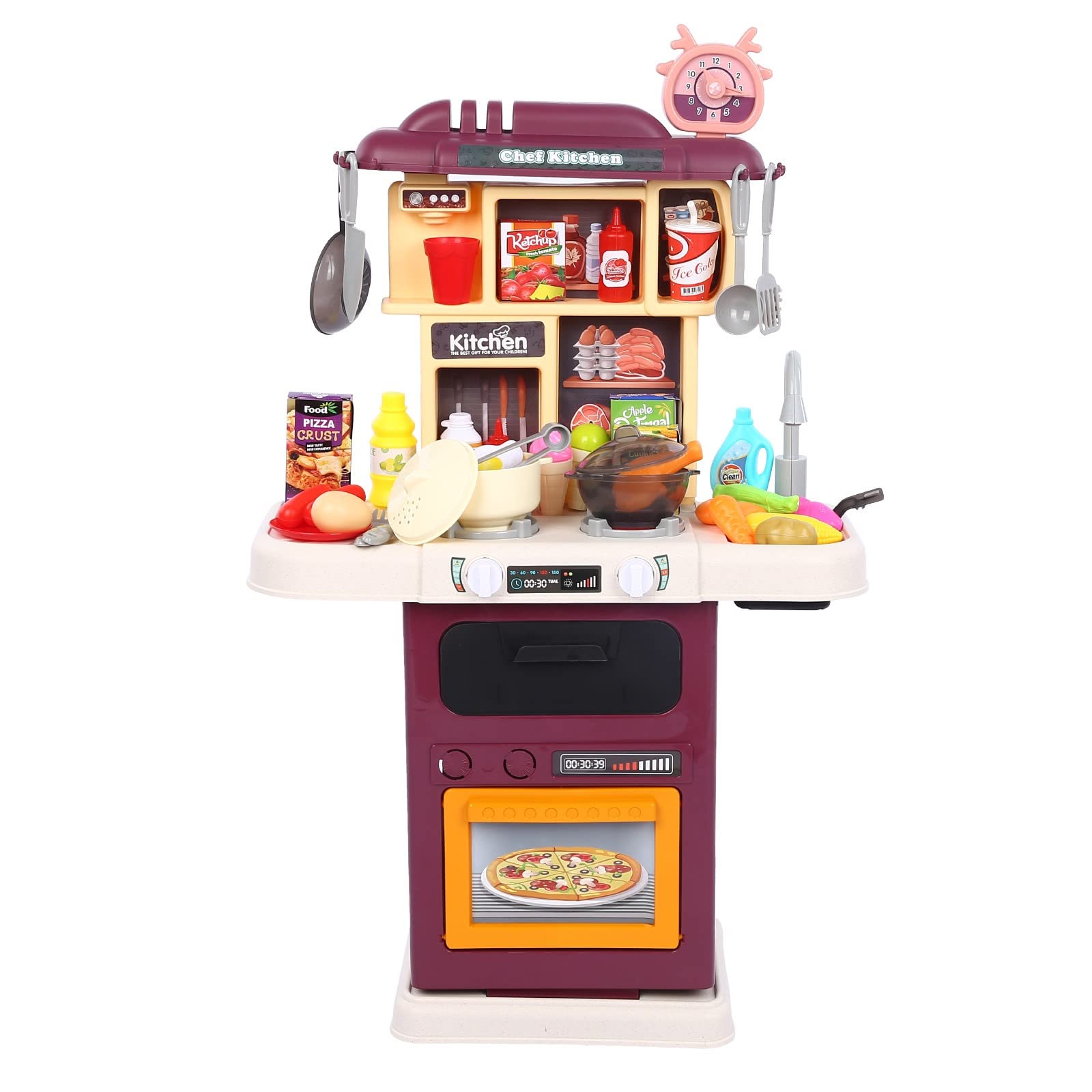 Realistic Kids Mini Kitchen Playset with Cooking & Water Boiling Sounds - Pretend Play Toy Set for Boys & Girls - Indoor Pretend Cooking Games with Accessories - Perfect for Birthday Gifts & Role-Playing Fun