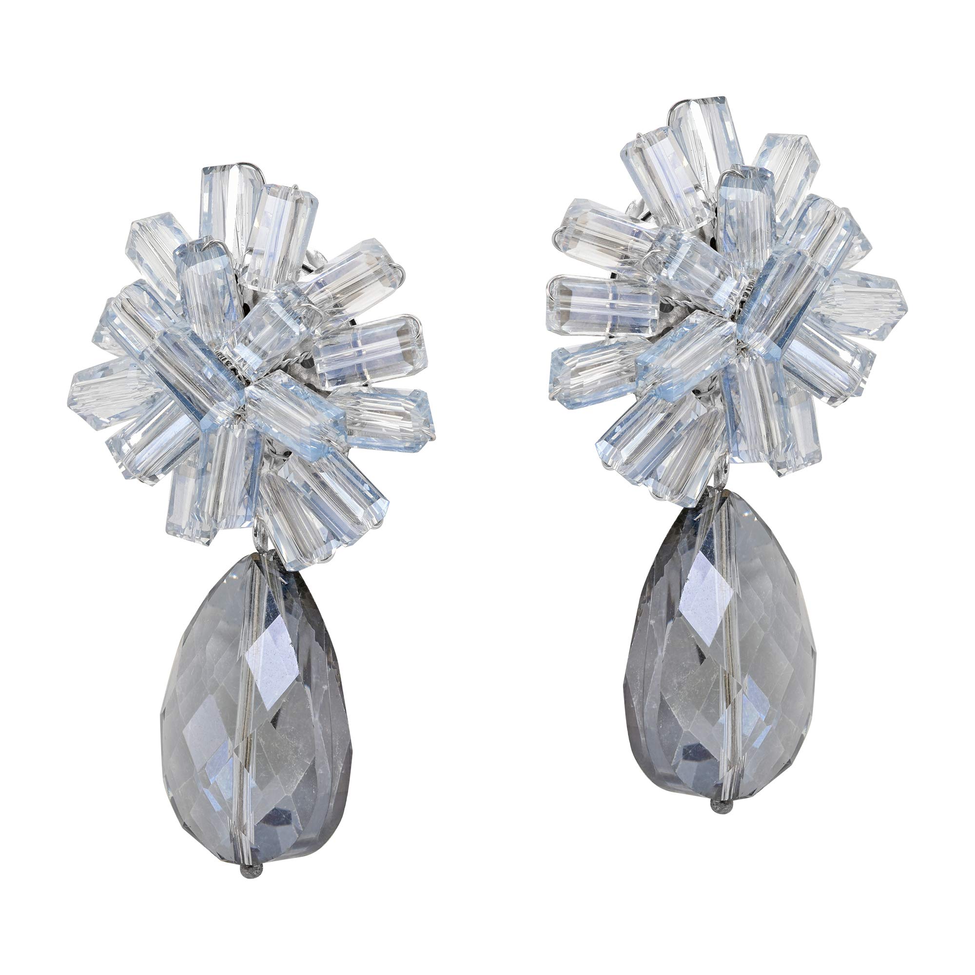 AeraVida Sparkling Gray Cluster & Crystal Teardrop Clip-On Dangle Earrings | Non-Piercing Earrings for Women | Fashion Jewelry Gift for Birthday, Anniversary & Party | Elegant Evening Event & Wedding Accessories