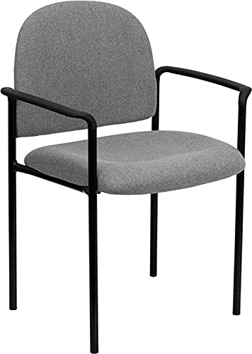 Comfortable Gray Fabric Stackable Steel Side Reception Chair with Arms - Office Chair, Desk Chair, Computer Chair, Folding Chair for Home Office | Perfect for Conference Rooms, Waiting Areas, and Small Spaces