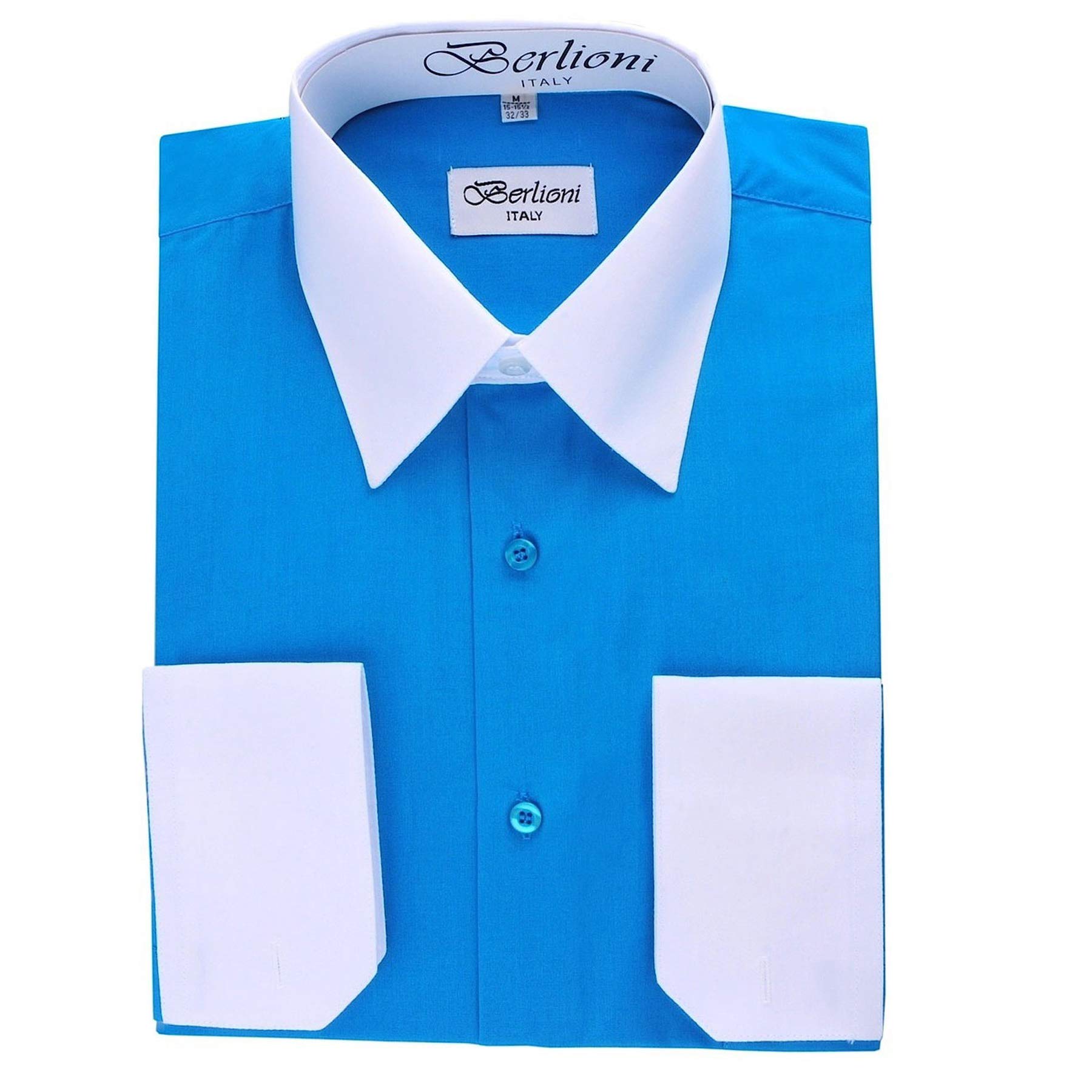 Turquoise and White Two-Tone Men's Dress Shirt for Business, Wedding & Formal Occasions - Premium Slim Fit Office Wear