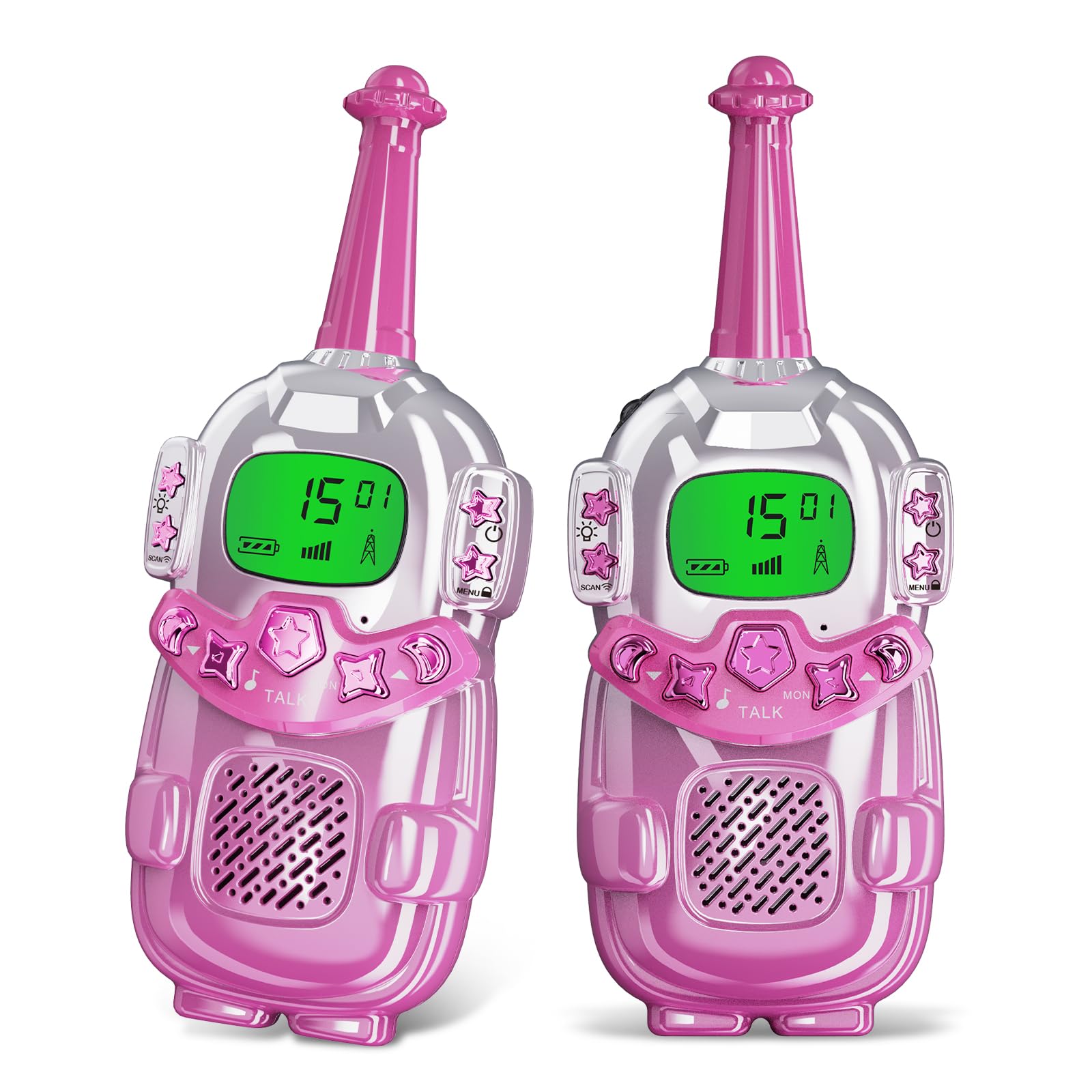 Mini Robot Walkie Talkies for Kids 2 Pack - Kids Walkie Talkies with LCD Backlit Screen & Flashlight, 3KM Long Range - Perfect Birthday Christmas Gift for Boys Girls Age 3-12 - Ideal for Camping, Hiking, Outdoor Adventures & Indoor Play (Pink)