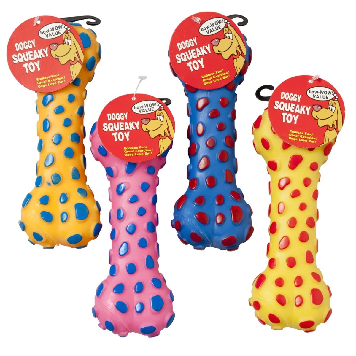 DollarItemDirect Dog Chew Toy - Durable Vinyl Bone with Squeaker, 6 Color Variety Pack (66 Count) - Perfect for Puppy Playtime, Training Rewards & Interactive Pet Games