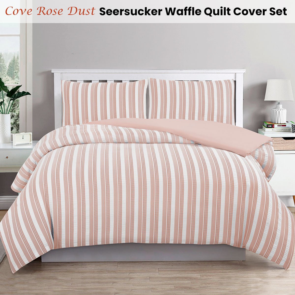 Ardor Cove Rose Dust (Peach Tone) Seersucker Waffle Quilt Cover Set - Double Size Bedding for Cozy Bedroom Decor | Soft & Breathable Summer Duvet Cover