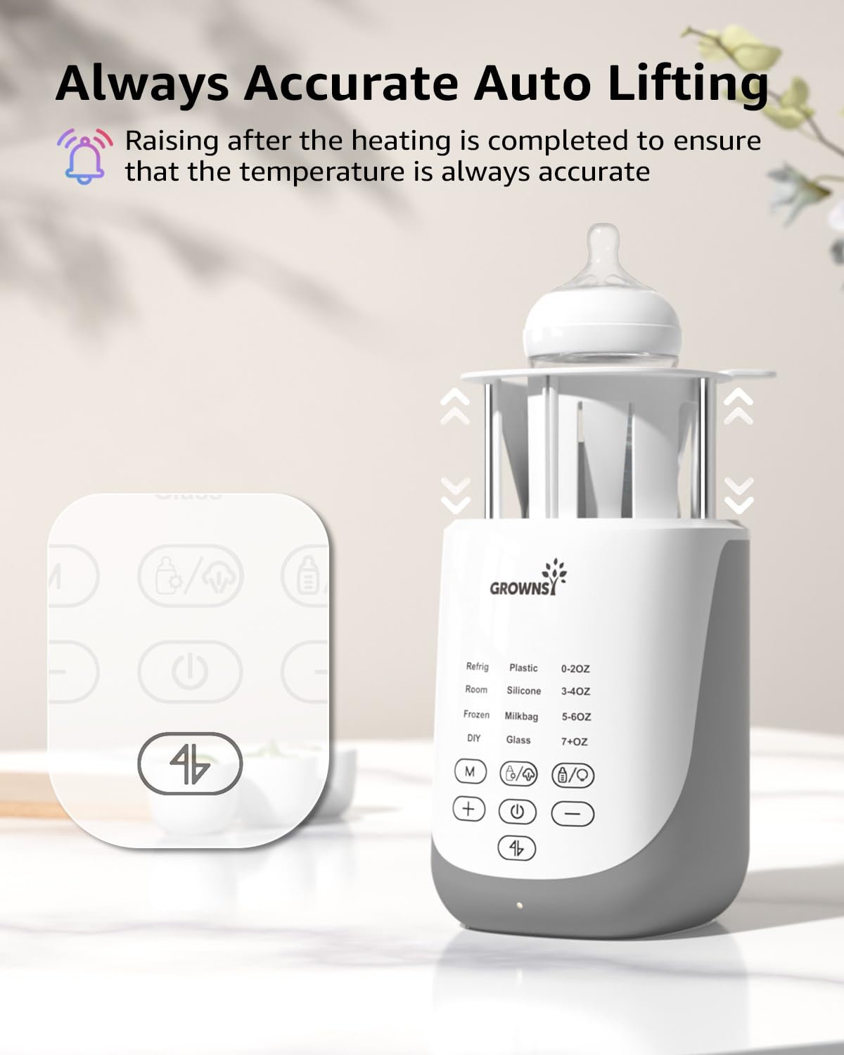 GROWNSY Baby Bottle Warmer with Auto-Lift & Night Light - Fast Heating for Breast Milk and Formula - Perfect for Night Feedings and Travel