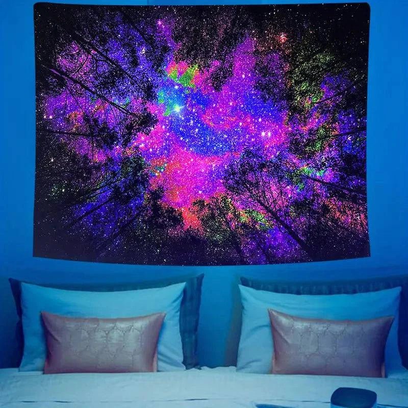 Rainbow Forest Glow in the Dark UV Tapestry - Psychedelic Blacklight Wall Art Decor for Bedroom, Living Room & Party Decorations