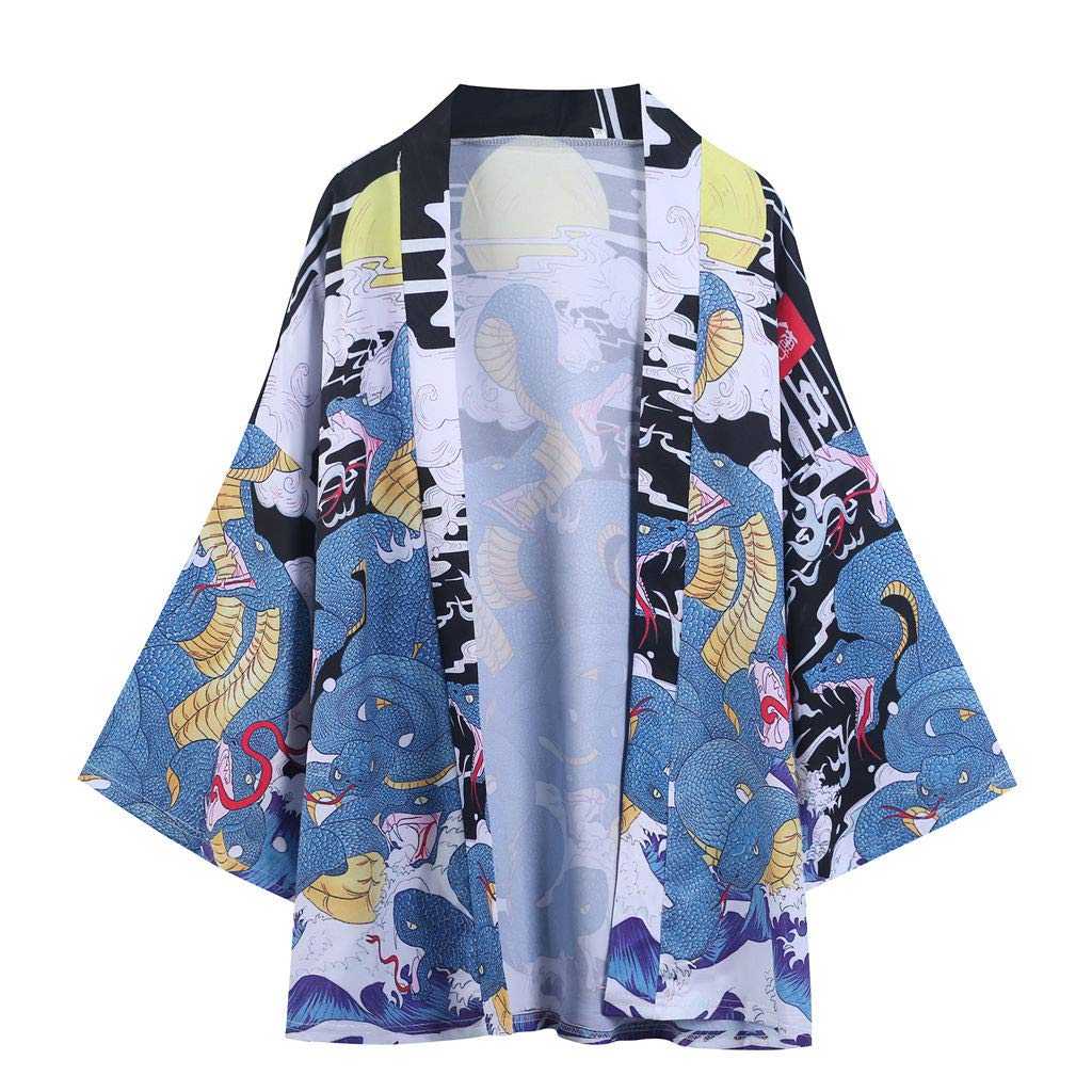 Japanese Style Graphic T-Shirts for Men - Summer Kimono Inspired Blouse & Point Sleeve Jacket - Women's Cloak Top - 5-Pack Casual Wear for Street Fashion & Anime Cosplay
