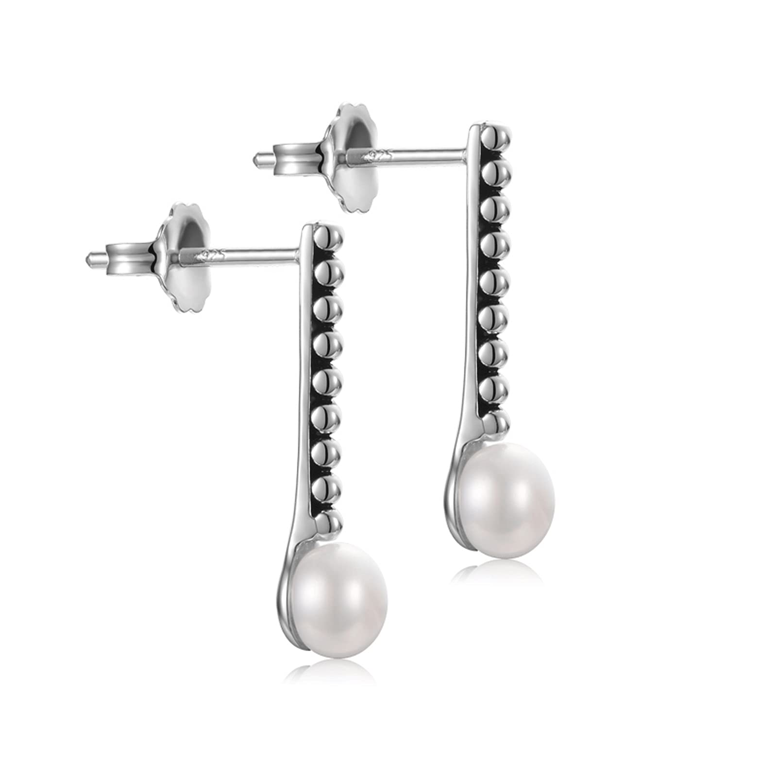 5-6mm Freshwater Pearl Earrings for Women - S925 Sterling Silver Drop & Stud Earrings with White Steamed Bun-Shaped Pearl | Perfect for Weddings, Parties & Daily Wear
