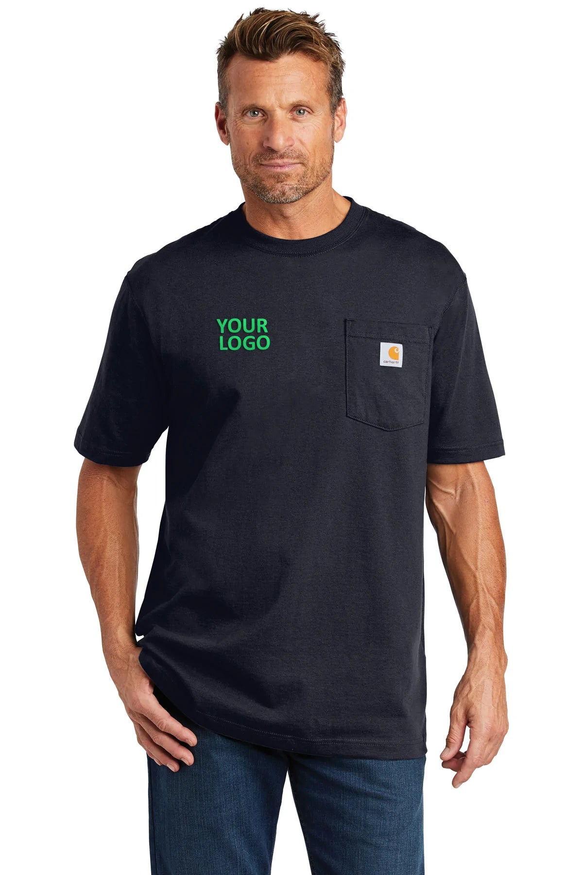 Carhartt Men's Workwear Pocket T-Shirt - Durable Cotton Short Sleeve Tee for Construction & Outdoor Work - Navy Blue