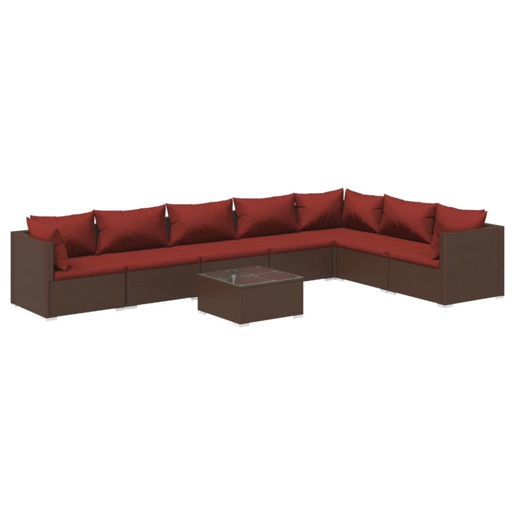 8-Piece vidaXL Patio Lounge Set - Brown Poly Rattan Outdoor Sectional Sofa with Cushions for Garden, Backyard, Poolside & Patio Relaxation