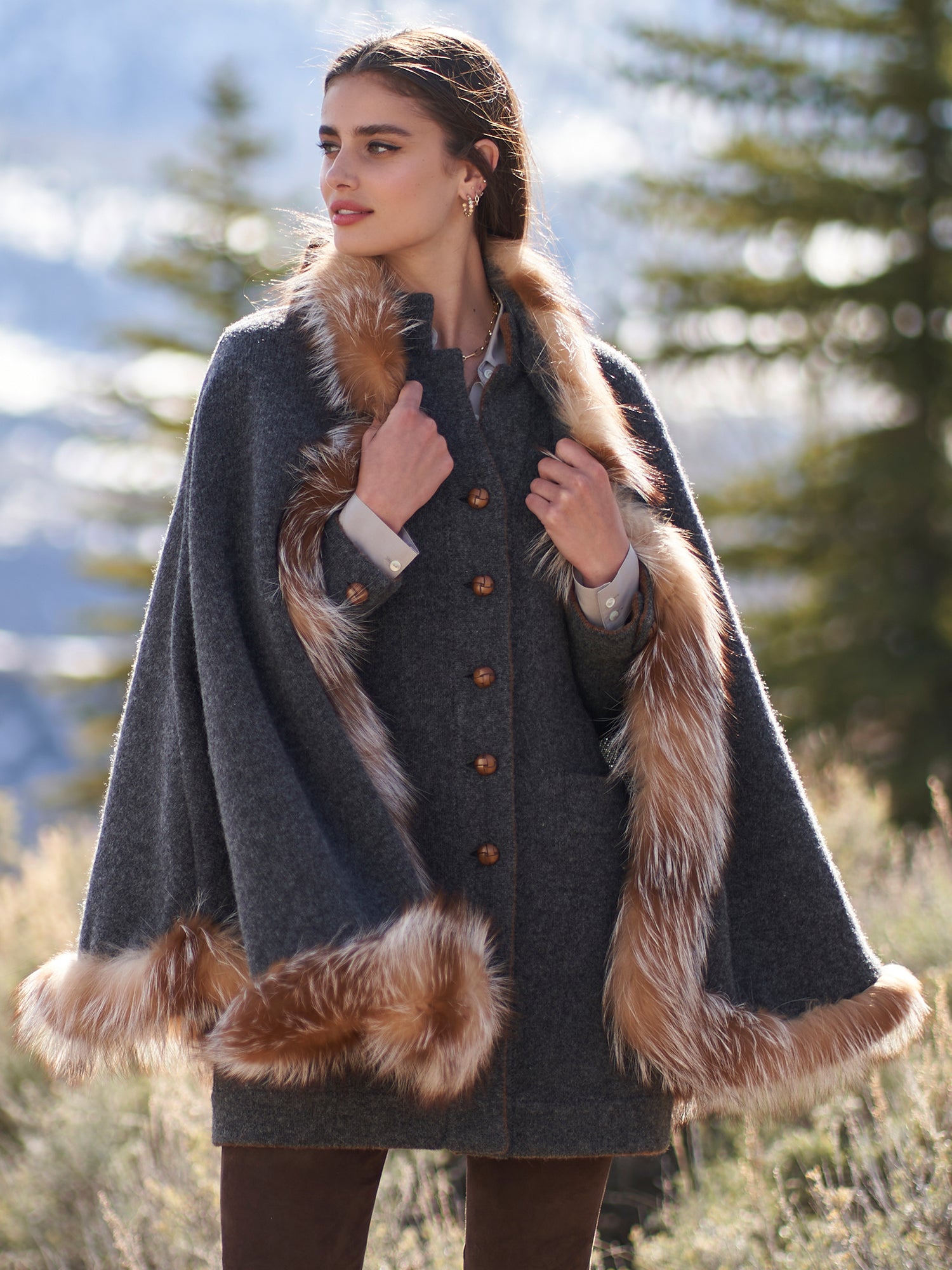 Brenna Soft Wool Cape with Fur Trim - Cozy Winter Outerwear for Women | Perfect for Casual Outings & Holiday Events