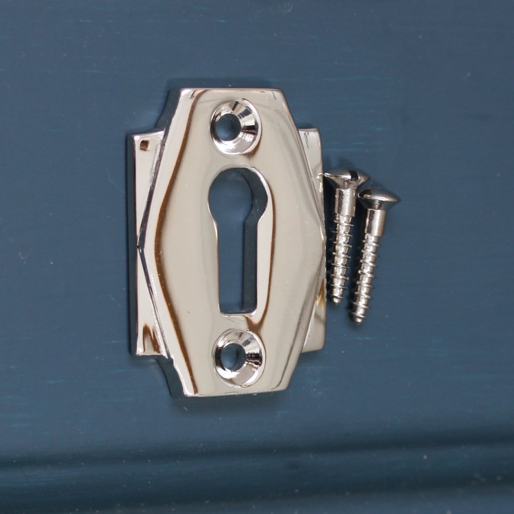 Polished Nickel Art Deco Escutcheon Plate - Vintage Style Door Hardware for Home Decor | Perfect for Bedroom, Bathroom & Cabinet Doors