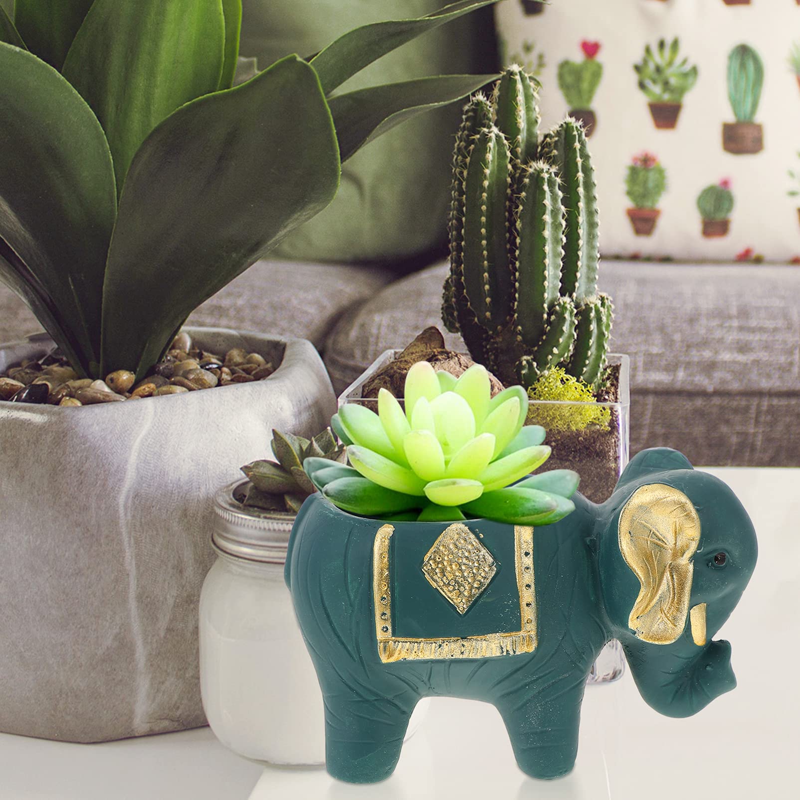 Angoily 1pc Elephant Flower Pot - Decorative Porcelain Planter for Bonsai, Succulents, Mini Plants | Ceramic Animal Planter Container for Home, Office, Garden Decor