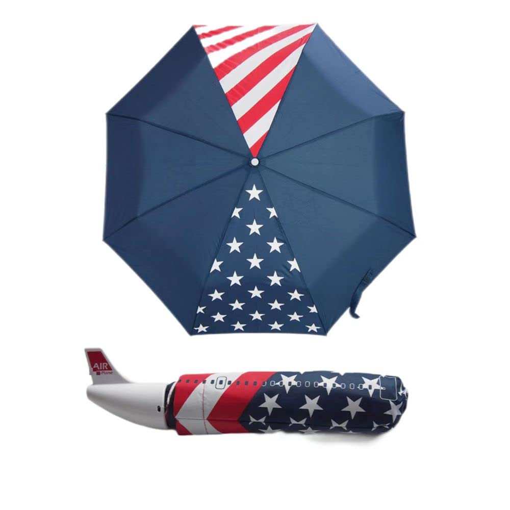 American Flag Airplane Head Windproof Travel Umbrella - Portable Foldable Rain Umbrella for Women, Girls & Office Use - Perfect for Commuting, Outdoor Events & Gifts