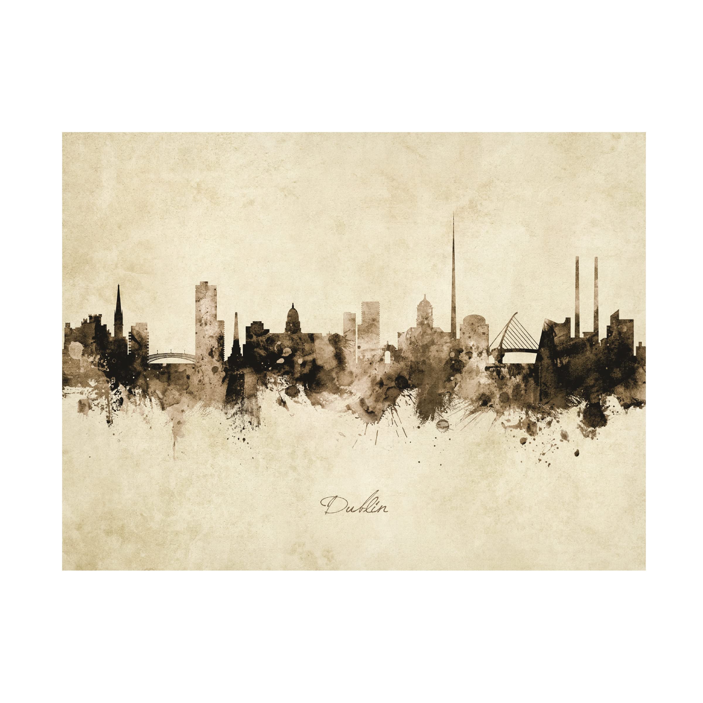 Michael Tompsett Dublin Ireland Skyline Vintage Canvas Art Print - Premium Wall Decor for Living Room, Bedroom & Office