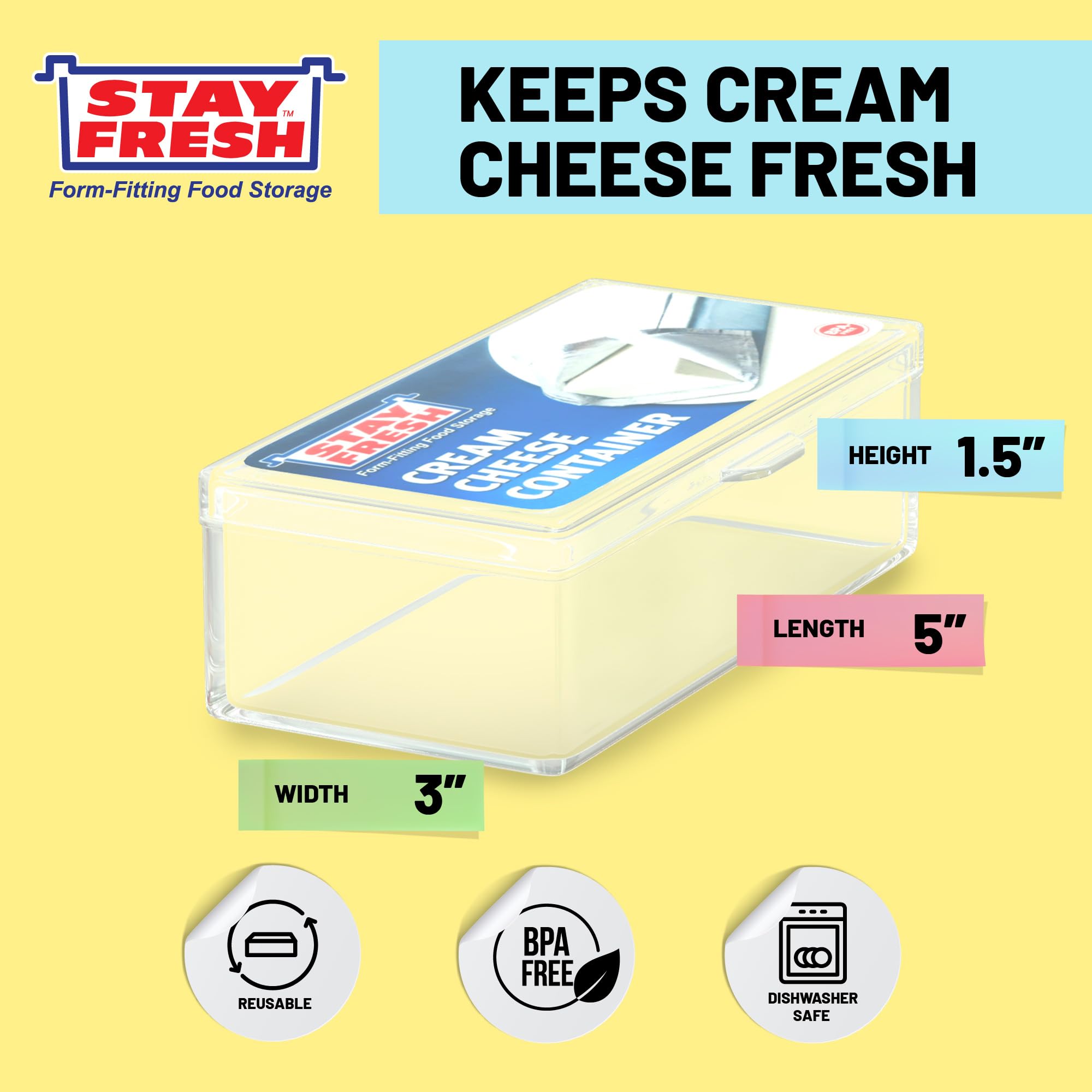 Stay Fresh Cream Cheese Container - Clear Plastic, BPA Free, Dishwasher Safe - Perfect for Pantry, Counter & Refrigerator Storage - Ideal for Cream Cheese, Butter & Spreads