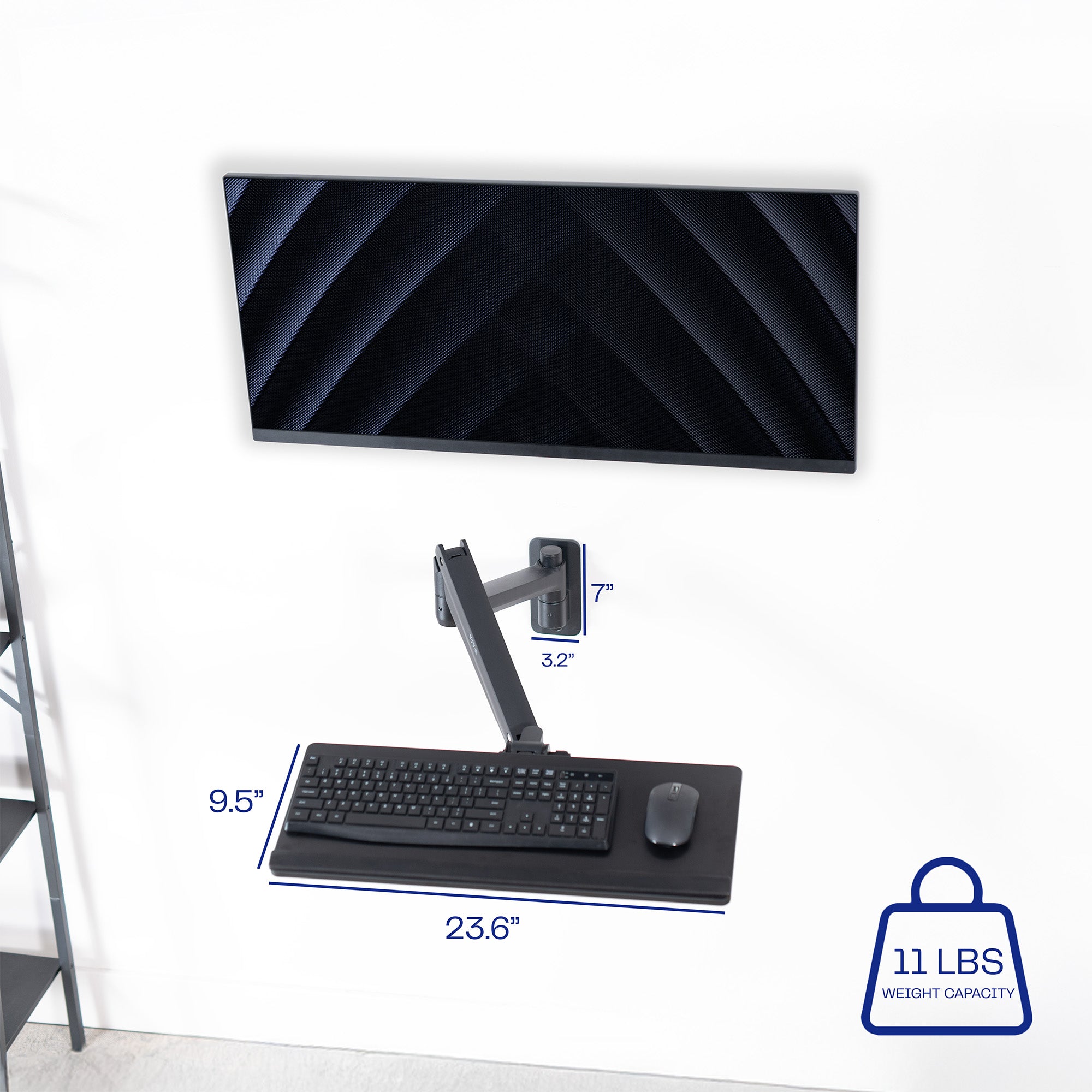 Ergonomic Pneumatic Wall Mounted Keyboard Tray - Adjustable Height & Angle for Comfortable Typing - Perfect for Home Office, Gaming Setup & Workspace Organization