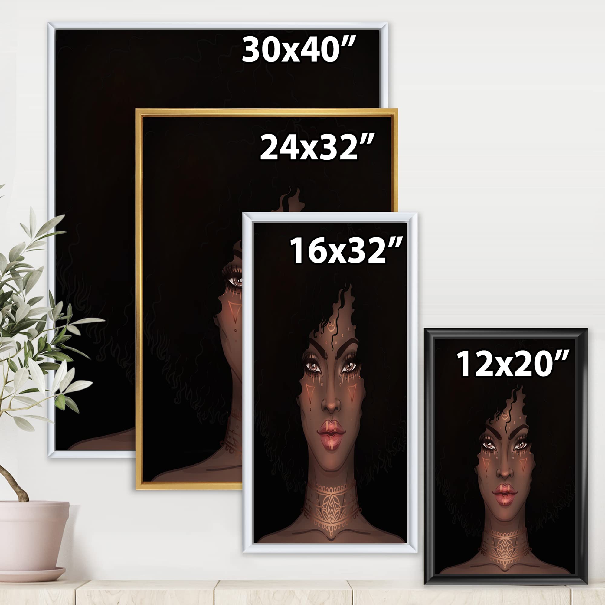 Modern Framed Canvas Wall Art Print - African American Woman Portrait II by DesignQ | Home & Office Decor, Living Room, Bedroom Wall Decor