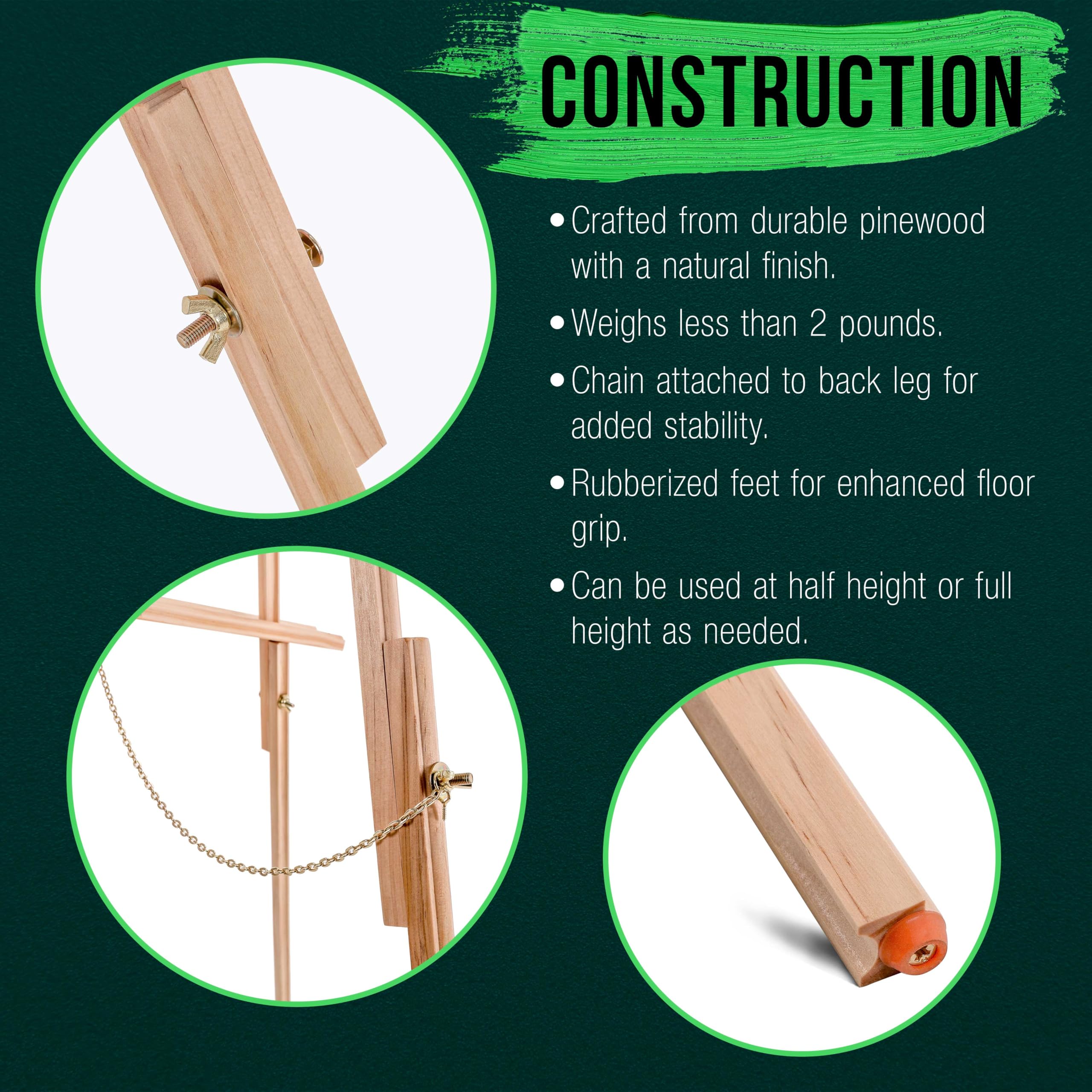 U.S. Art Supply 4-Pack 64 Inch Adjustable Wooden Easel Stand Tripods - A-Frame Display for Painting, Drawing, Canvas, Photos & Signs - Lightweight Pinewood Studio Easel with Adjustable Tray (40 Inch Canvas Capacity) - Perfect for Artists, Classrooms & Home Studios