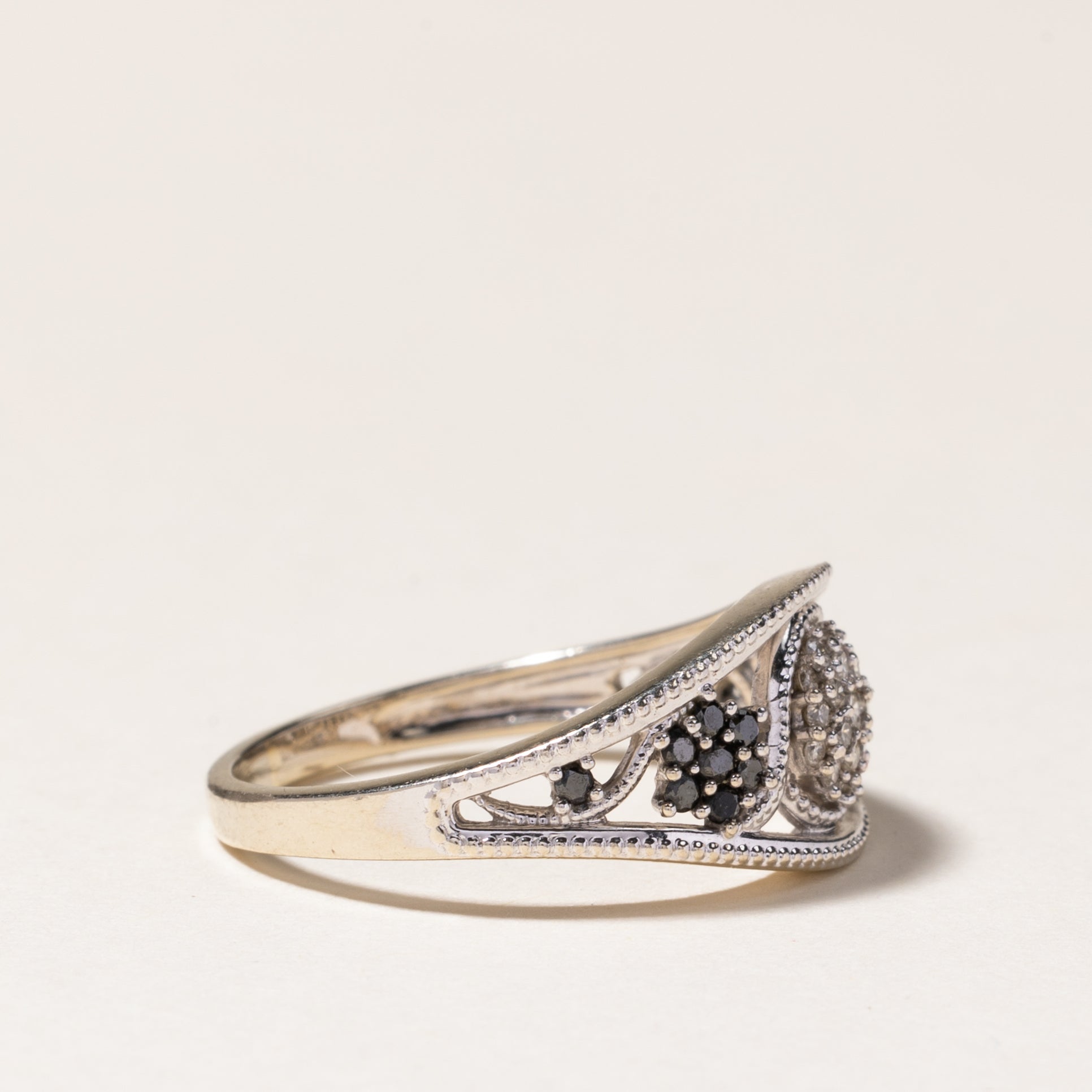 Black & White Diamond Multi Cluster Ring - 0.16ctw & 0.15ctw - Size 8.5 - Elegant Wedding Band, Anniversary Gift, or Special Occasion Jewelry for Women