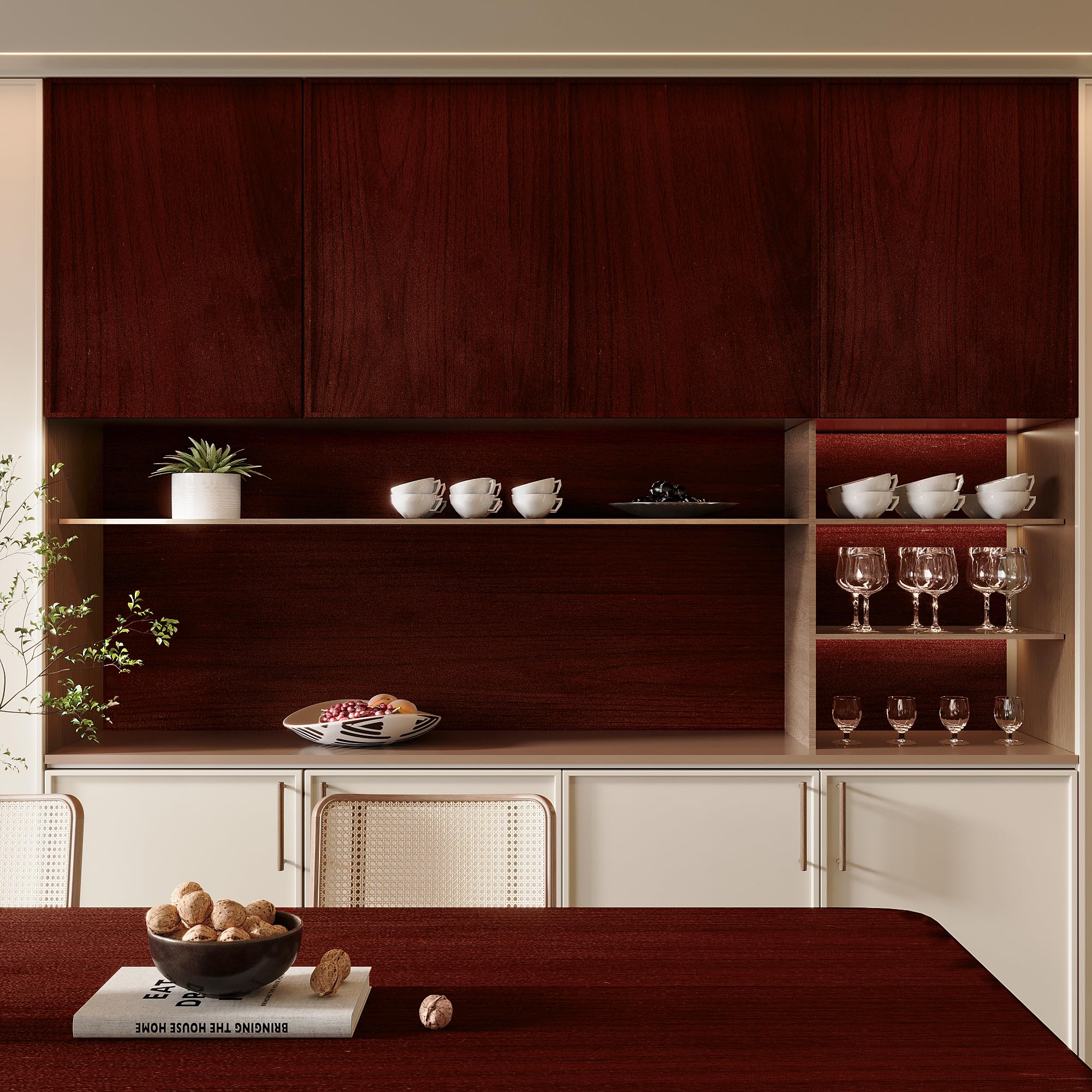 JSEVEM 24×197 Inch Peel and Stick Faux Cherry Wood Wallpaper - Self-Adhesive Vinyl Contact Paper for Kitchen Backsplash, Cabinet, Table & Countertop - Easy Removable Wood Grain Decorative Film for Home & Office Renovation