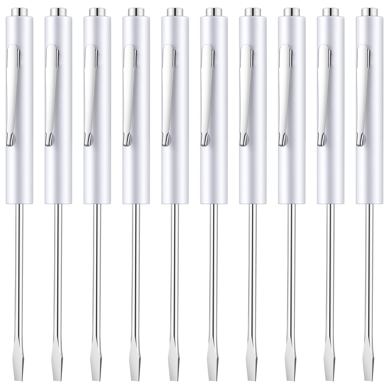 Honoson 10-Piece Magnetic Pocket Screwdriver Set - Mini Slotted Screwdrivers with Pocket Clips for Mechanical & Electrical Repairs (White) - Perfect for DIY, Home Improvement, and Professional Tool Kits