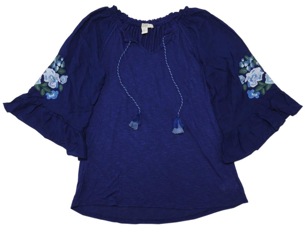 Vintage American Blues Women's Embroidered Floral Bell Sleeve Valerie Blouse - Boho Chic Top for Casual Wear, Date Night & Special Occasions