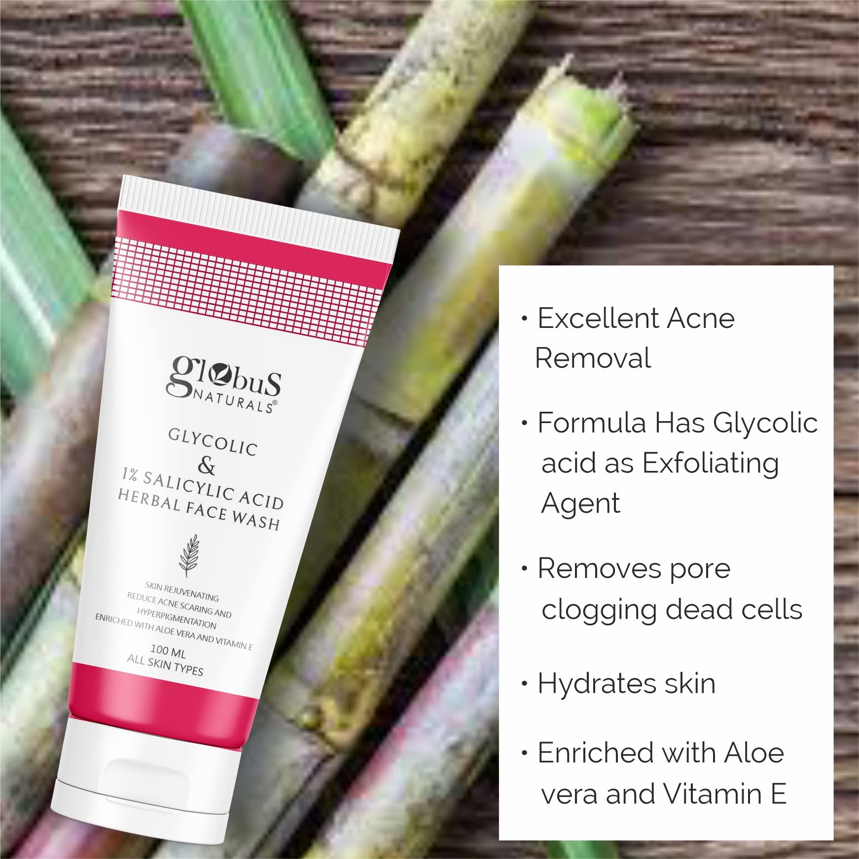 Globus Naturals Glycolic & 1% Salicylic Acid Anti-Acne Face Care Combo Set - 2-in-1 Face Wash & Moisturizing Cream for Clear Skin | Daily Acne Treatment for Oily & Combination Skin Types