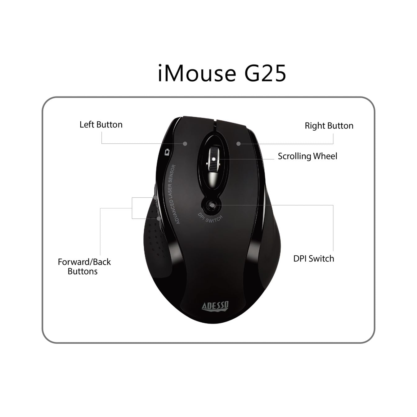 Adesso iMouse G25 Wireless Ergonomic RF Laser Mouse - Comfortable Vertical Design for Office, Home & Gaming Use - Reduce Wrist Pain & Improve Productivity