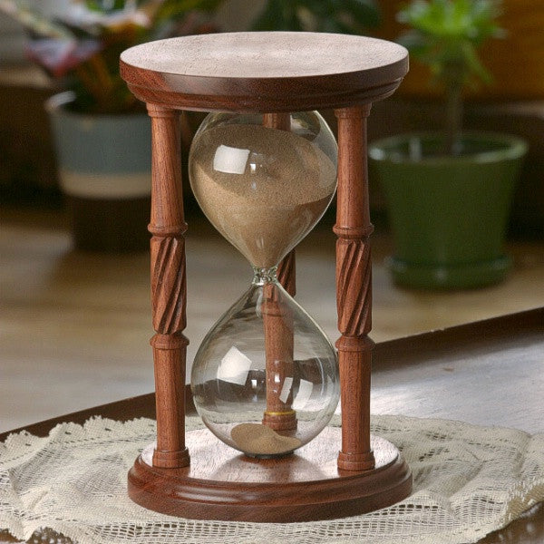 Premium Solid Bubinga Wood Hourglass with Elegant Spiral Spindles - Perfect for Home Décor, Office Desk Accessory, and Meditation Timer