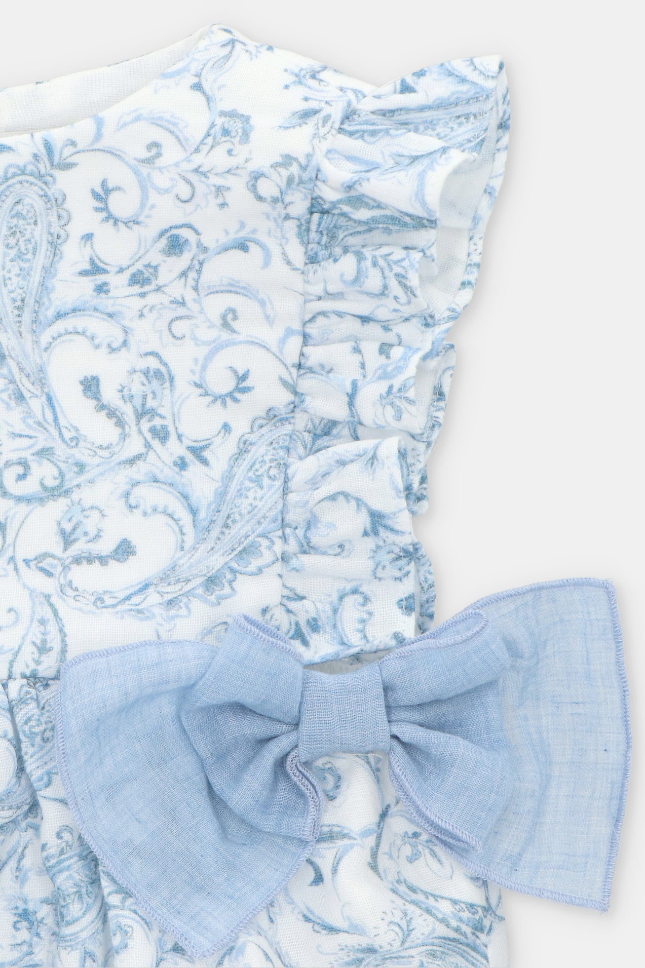 Lavinia Blue Paisley Bow Romper for Women - Floral Print Summer Jumpsuit with Adjustable Straps | Perfect for Beach Vacations, Outdoor Parties & Casual Wear