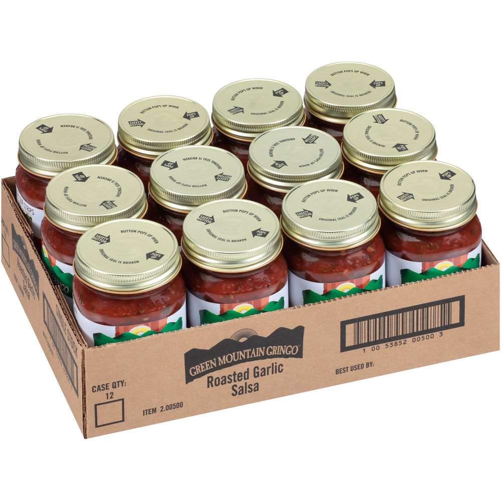 Green Mountain Gringo Fire Roasted Garlic Salsa - 16oz Jar (Pack of 12) | Authentic Mexican Salsa for Chips, Tacos, Nachos & Party Dips | Restaurant Quality Salsa for Home & Events