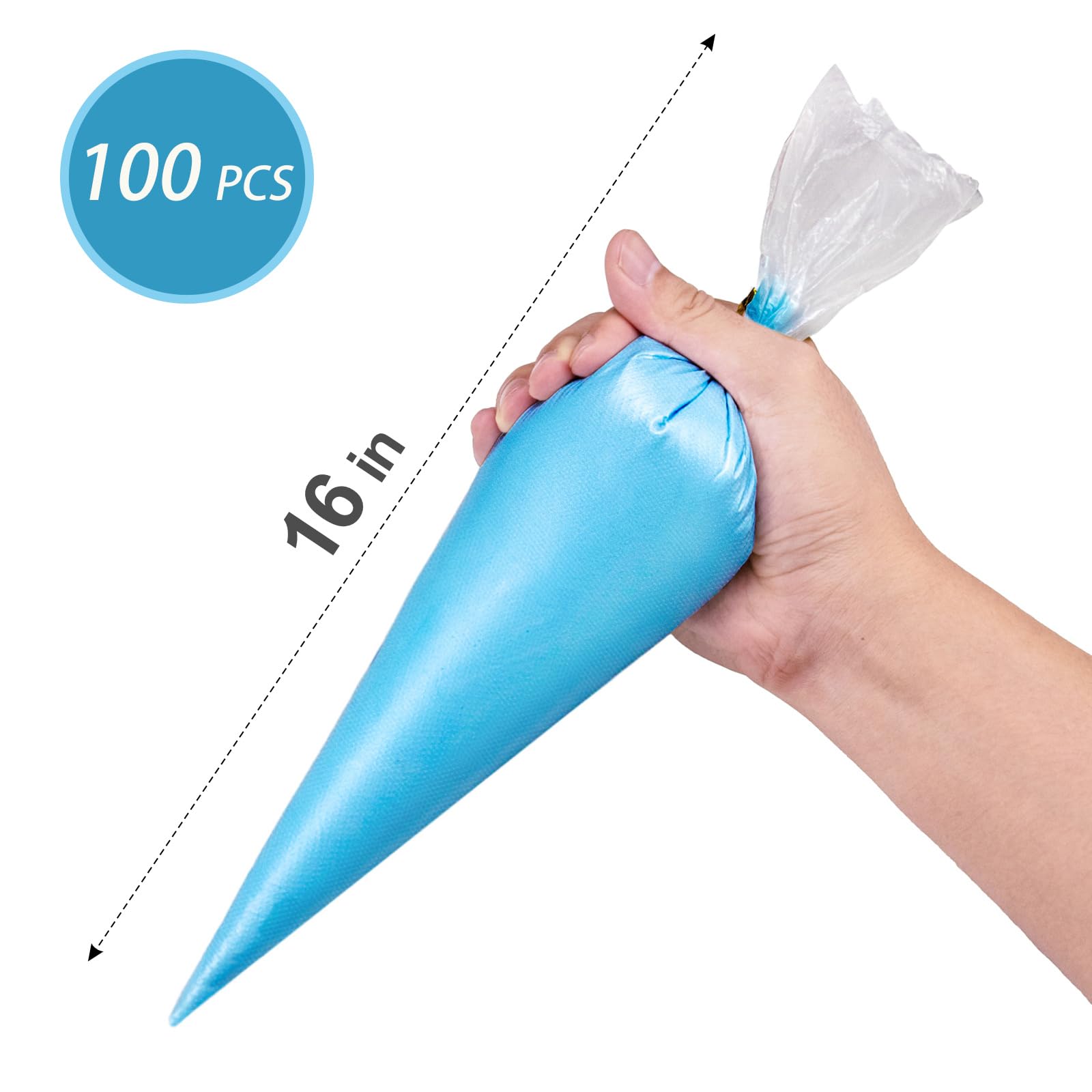 16 Inch Disposable Piping Bags - 100Pcs Large Pastry Bags for Cake Decorating, Frosting & Baking - Ideal for Cupcakes, Cookies, Wedding Cakes & Dessert Decoration