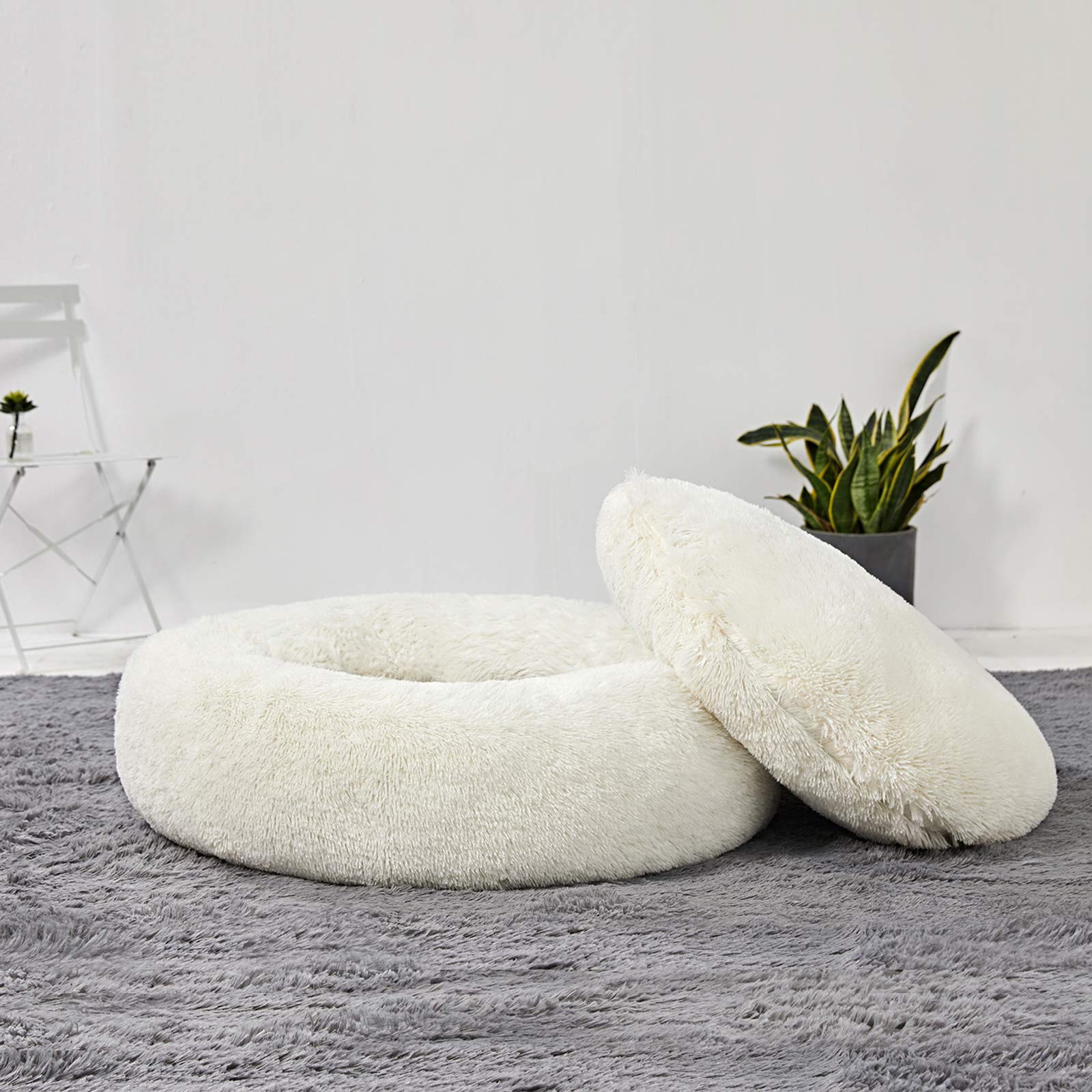 Washable Round Donut Dog Bed for Large Dogs - Ultra Soft Calming Cuddler Pet Bed for Anxiety Relief - Perfect for Crates, Living Rooms & Bedrooms