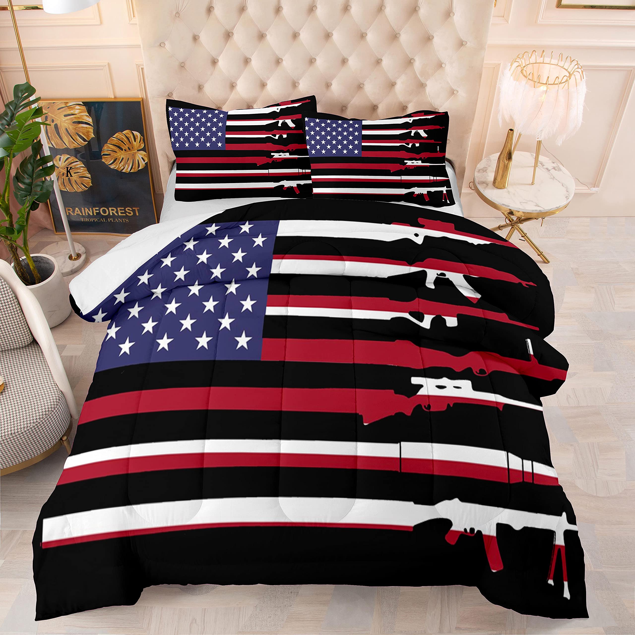 Patriotic American Flag Bedding Set - Army Camo Comforter Queen Size for Boys & Teens - Kids Bedding Set with Pillowcases - Perfect for Military Themed Rooms, Teen Bedrooms & Patriotic Home Decor