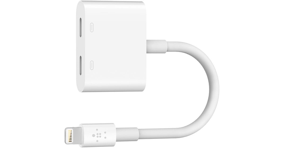 Belkin Rockstar Lightning Audio + Charge Adapter - 3.5mm Headphone Jack & Charging Cable for iPhone 14/13/12/11/X/8 & All Lightning Port Devices - Perfect for Music, Gaming & Hands-Free Calling While Charging