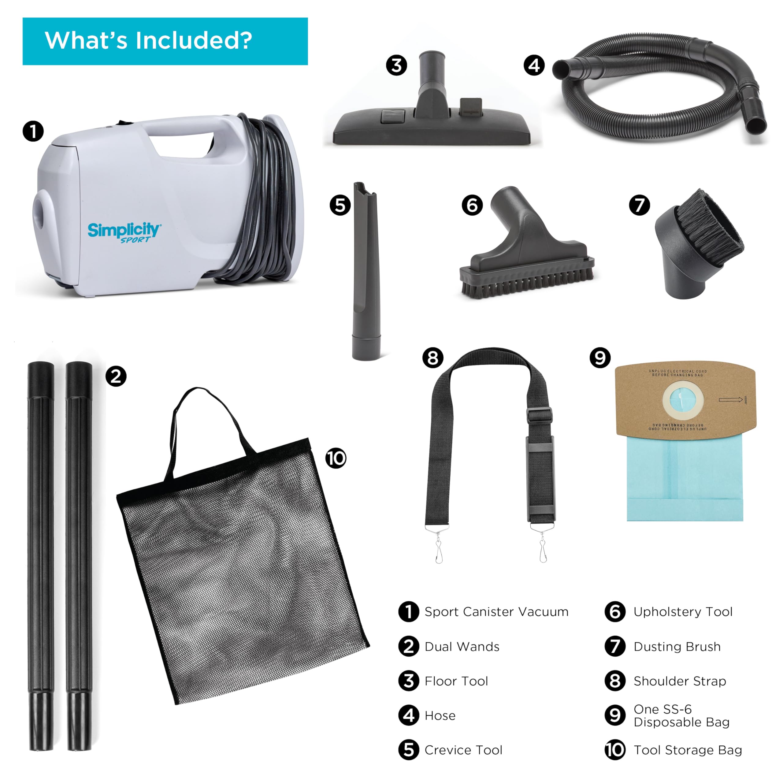 Simplicity Sport S100.6 Compact Vacuum - Lightweight for Stairs & RVs with Attachments